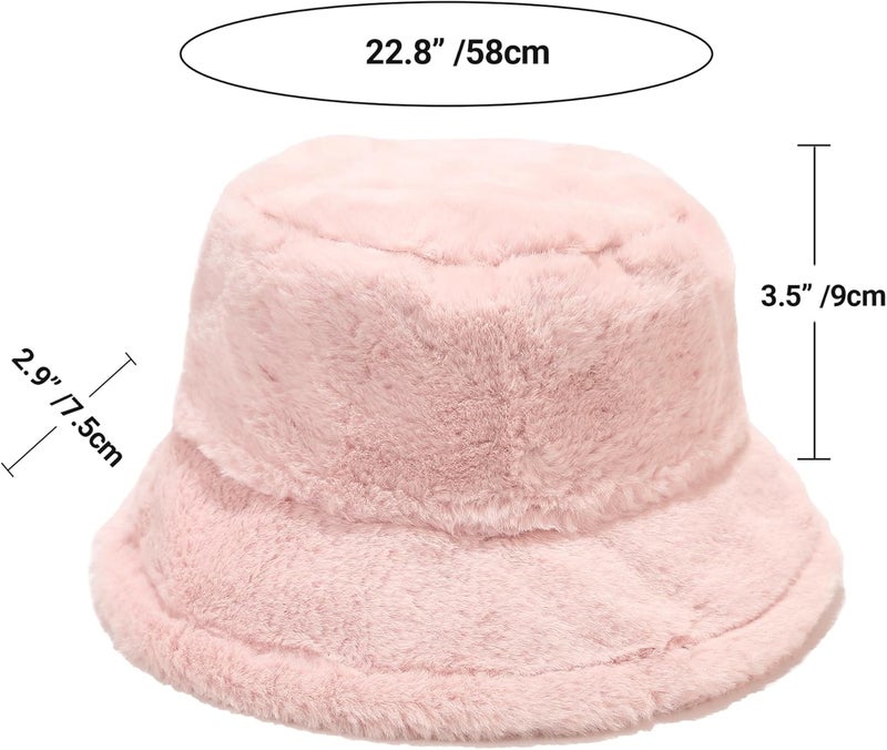 Umeepar Winter Faux Fur Fuzzy Bucket Hat Fluffy Warm Hat for Women Men - Image 5